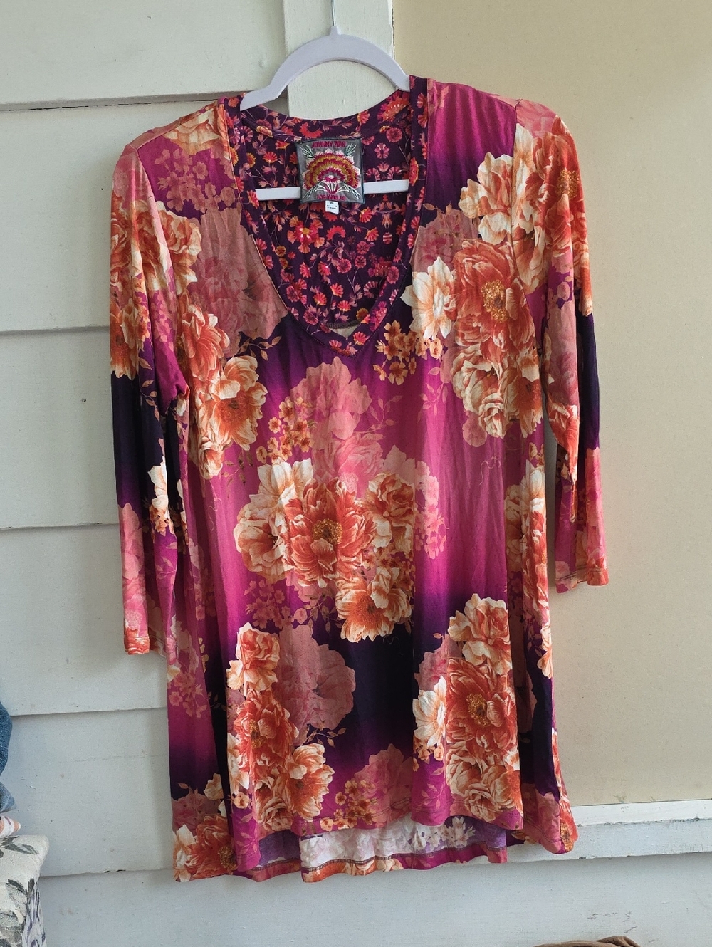 Johnny Was Purple Floral V-Neck Tunic
